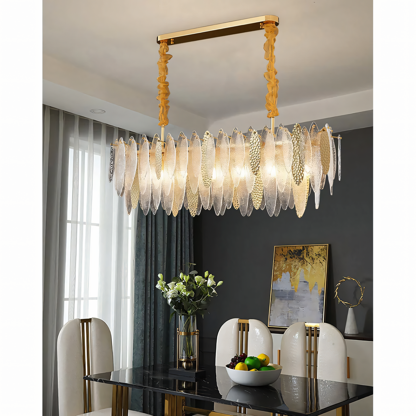 Warm and inviting amber glass pendant chandelier