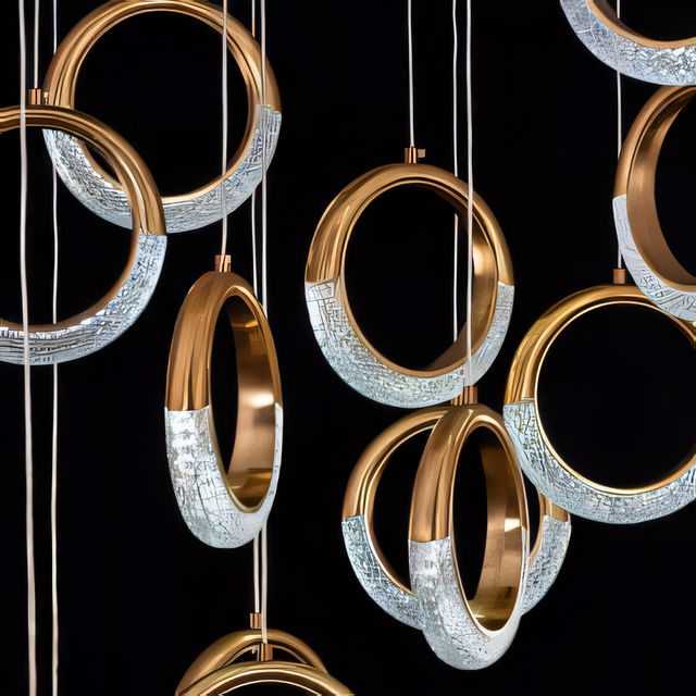Warm and inviting antique brass pendant half-moon duplex chandelier