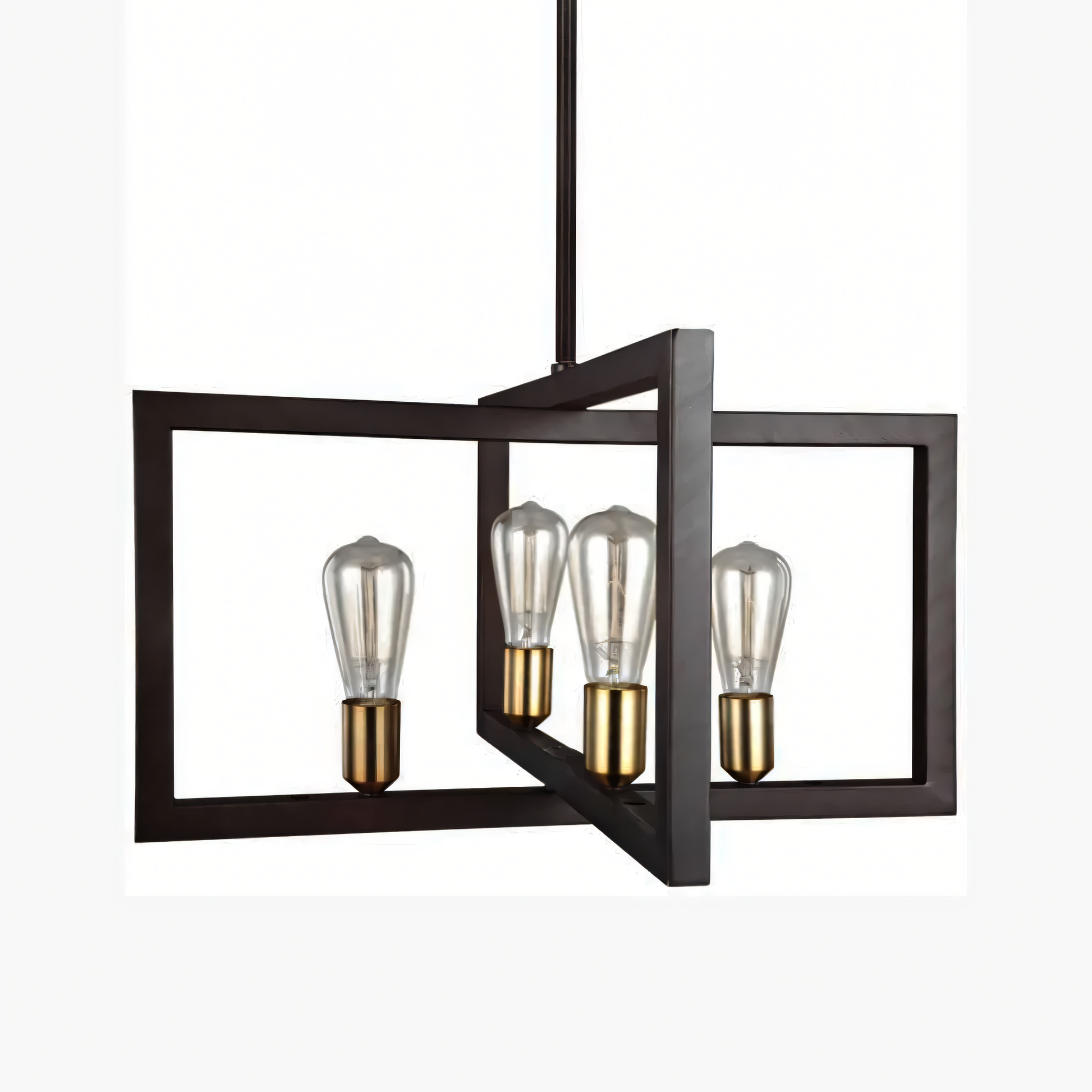 A close-up of the Simmetria Hanging Light reveals the intricate details of the aged bronze frame and the clear glass globes.