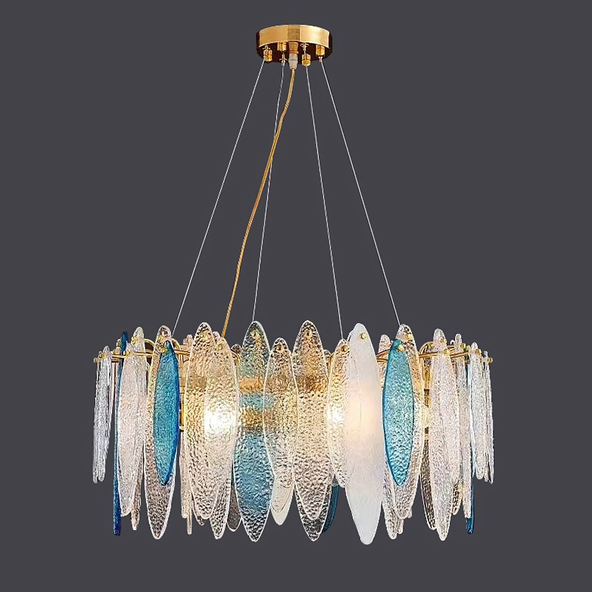 Sophisticated Beach View-style metal and glass chandelier