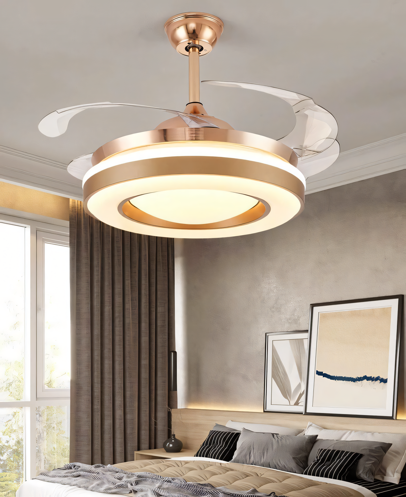Intricate metalwork glistens with warm glow