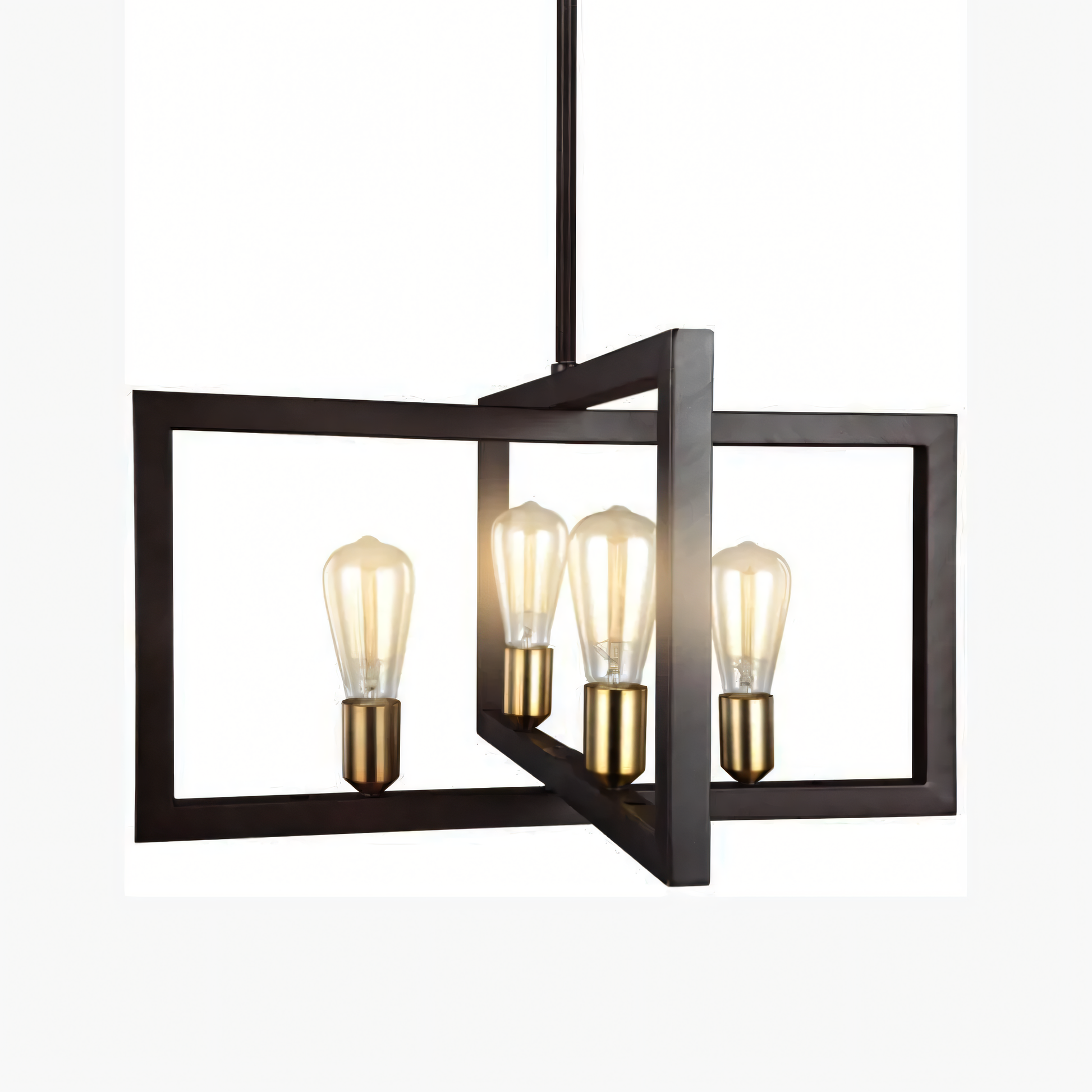 The Simmetria Hanging Light, a vintage-inspired centerpiece, hangs above a dining table in a modern home. The light's warm glow fills the room.