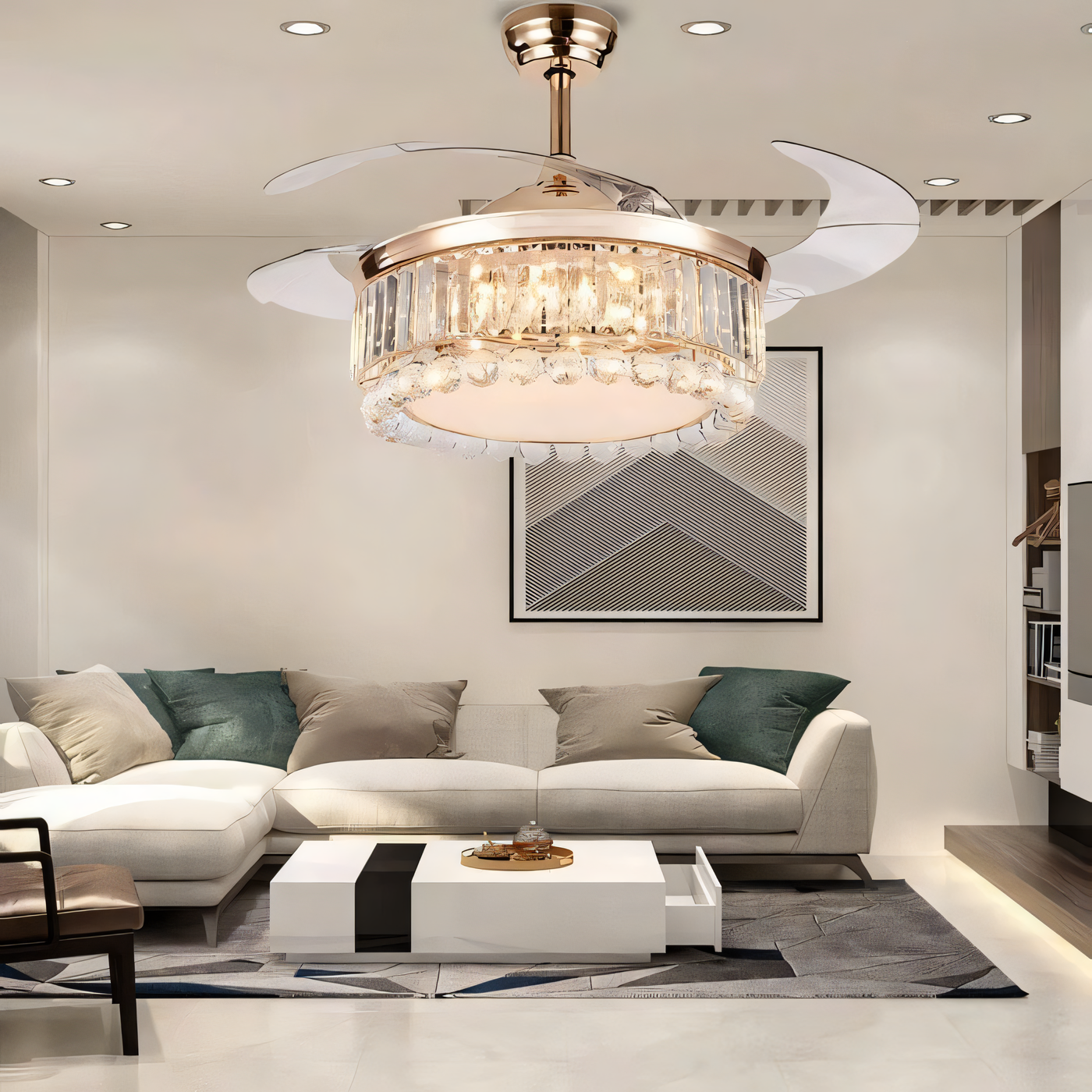 Innovative ceiling fan with adjustable airflow and color-changing LED lighting