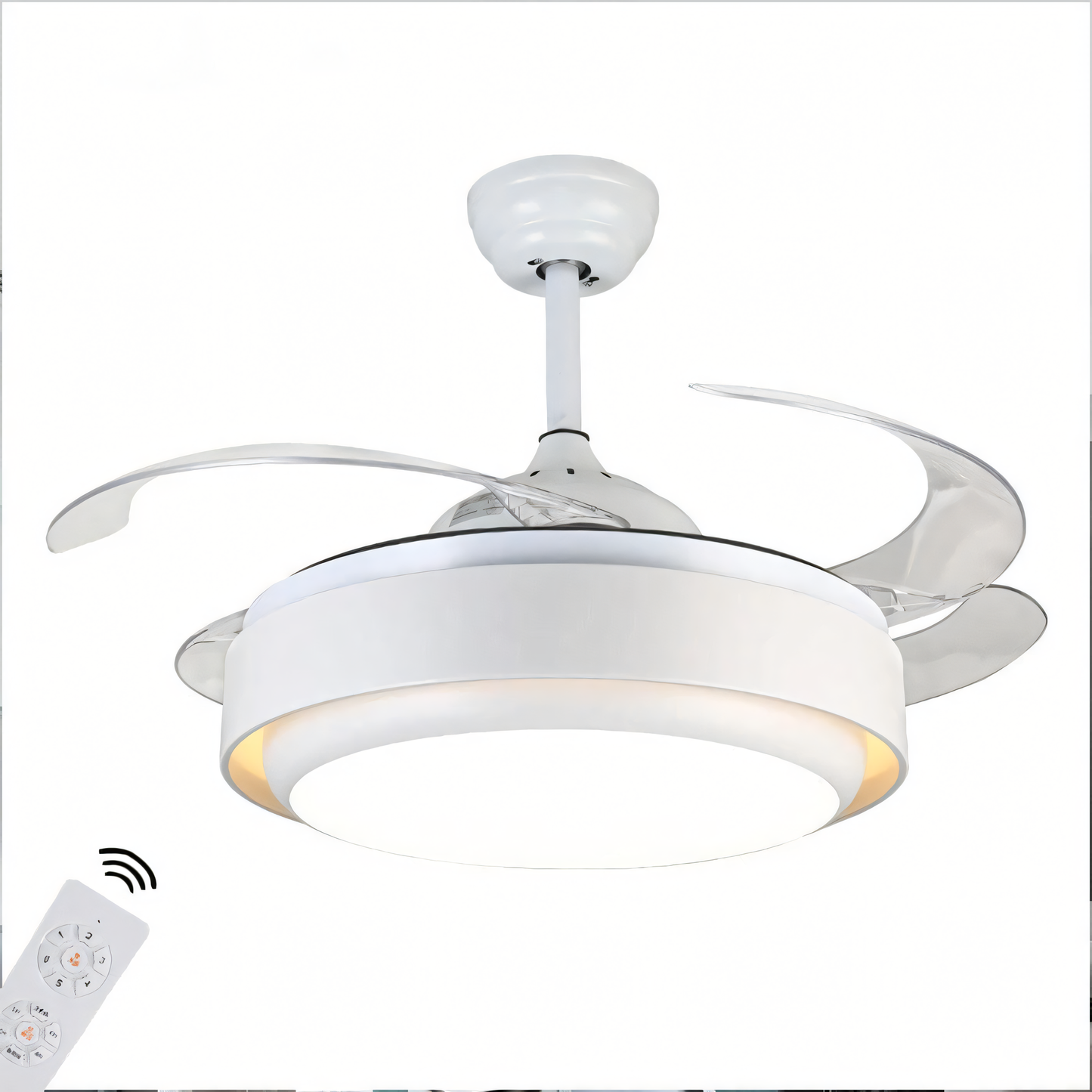 Elegant ceiling fan with adjustable light and retractable blades