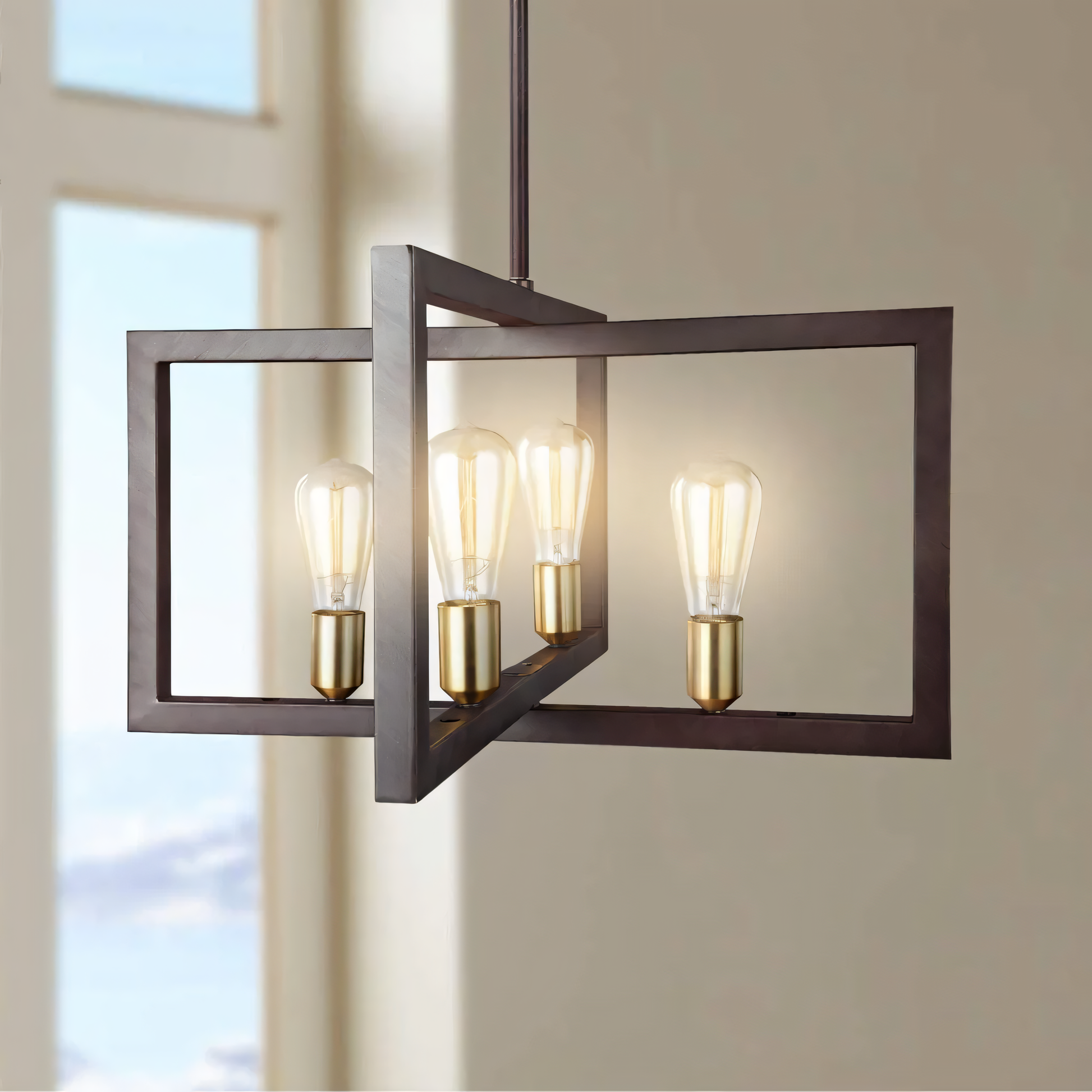 The Simmetria Hanging Light adds a touch of timeless elegance to a vintage living room.