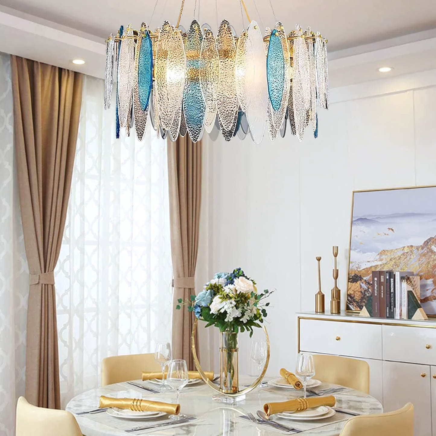 Versatile multicolor glass hanging chandelier