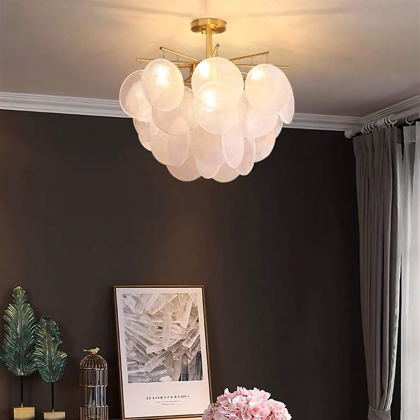 600MM Gold Crystal Frost Chandelier Ceiling Lights Hanging in a rustic-chic dining room