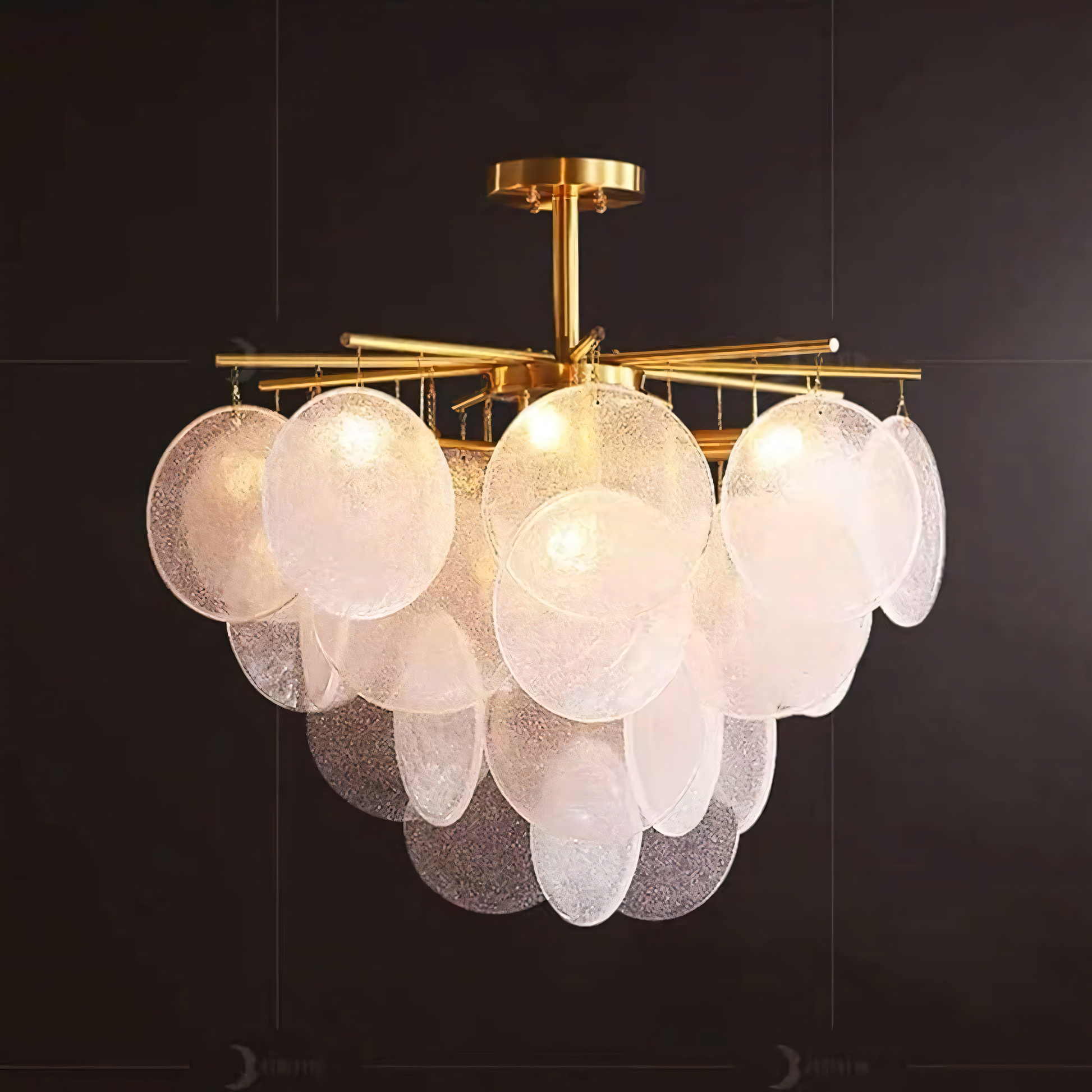 Close-up of the 600MM Gold Crystal Frost Chandelier Ceiling Lights Hanging's intricate, icy details