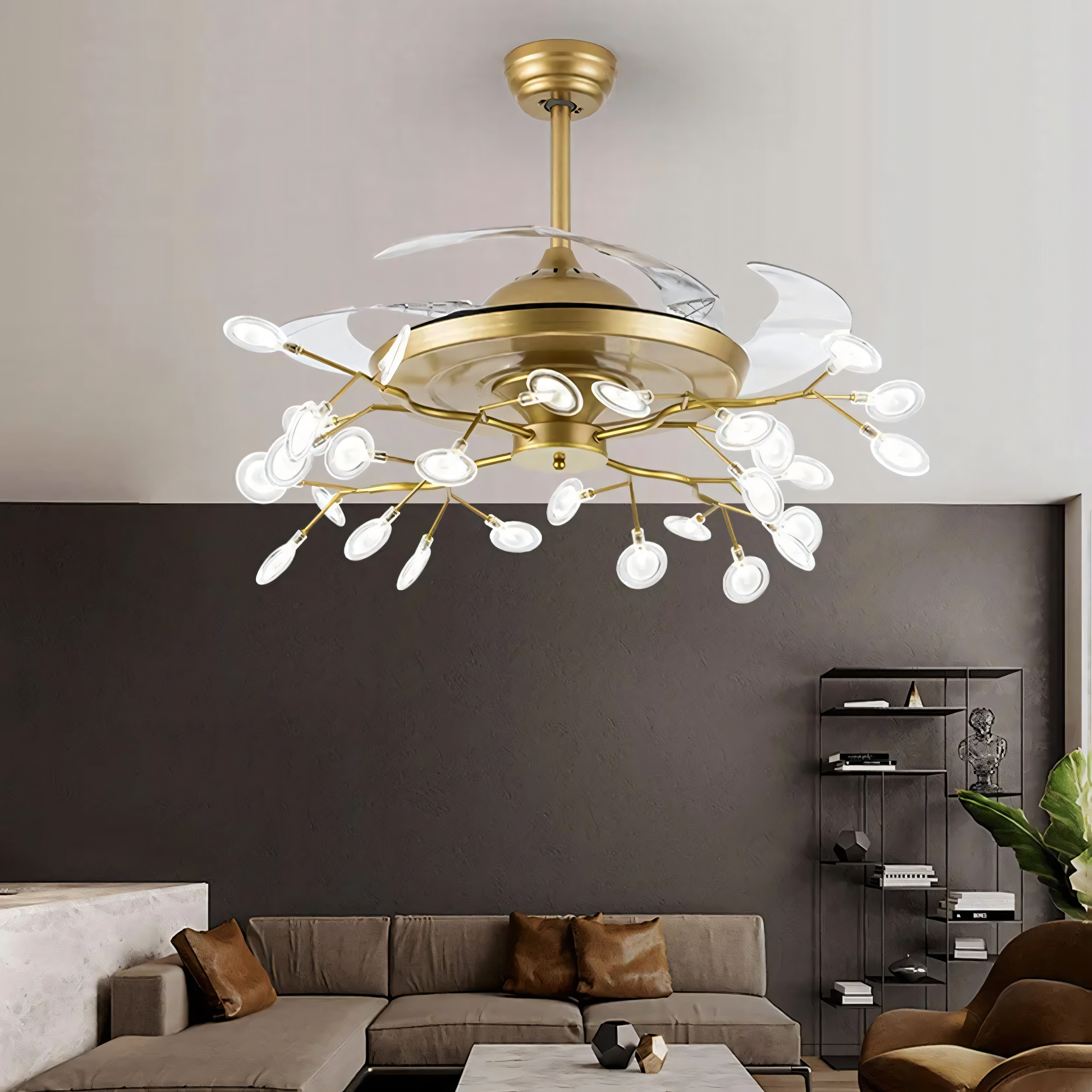 Sparkling living room crystal fan