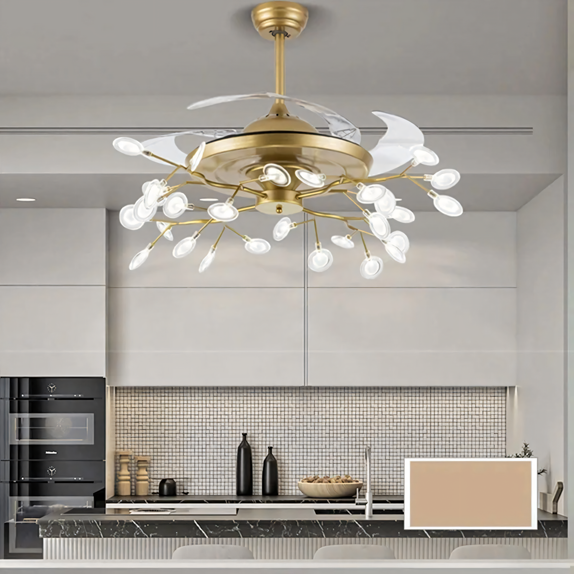 Glamorous bedroom chandelier fan