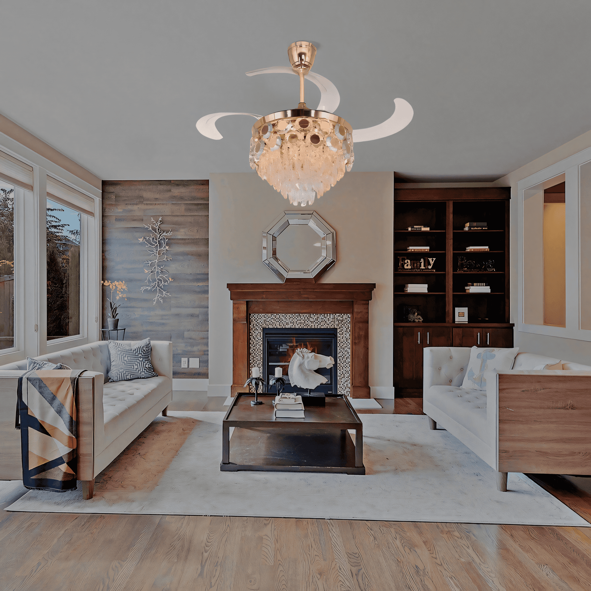 Sparkling living room crystal fan
