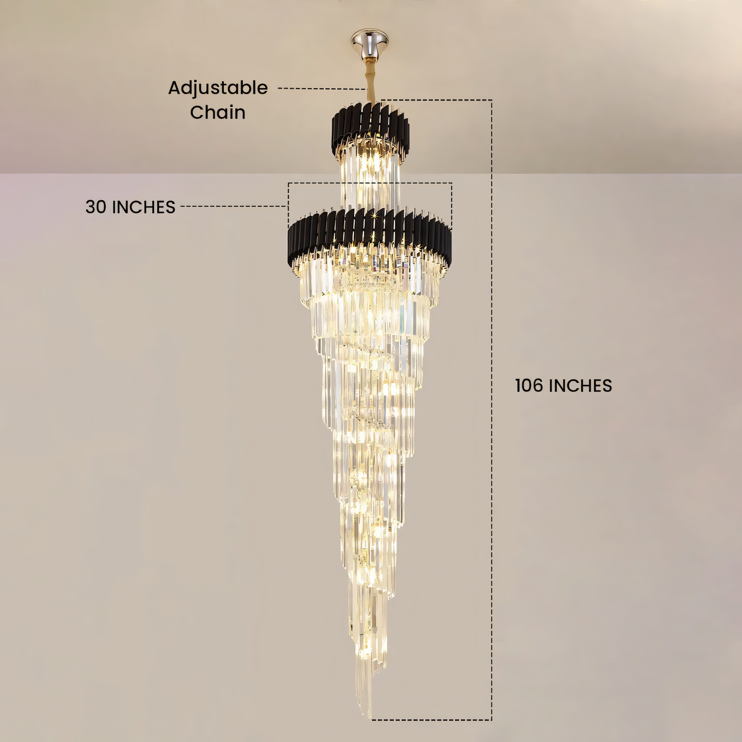 Black Geminus Long Crystal Chandelier
