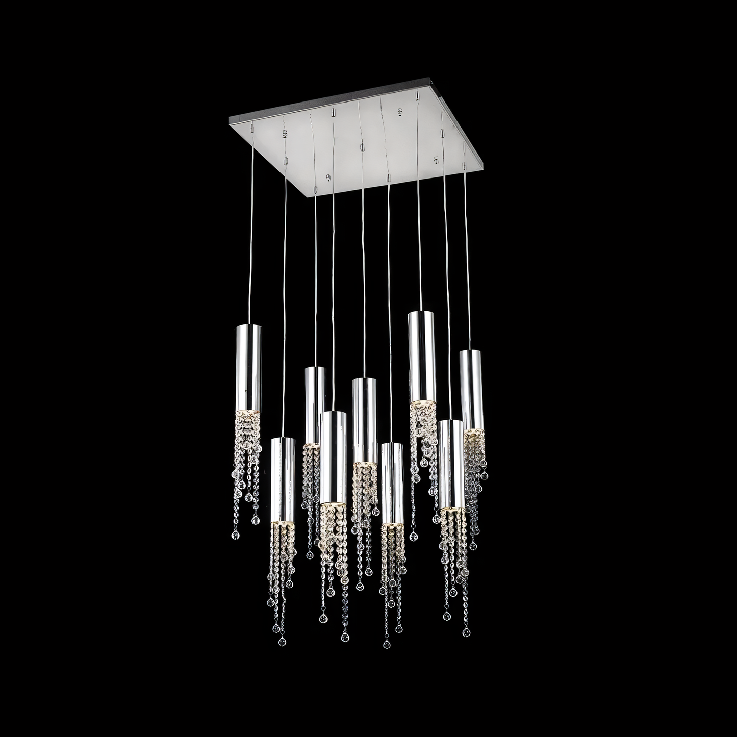 The Zooid Pendant Chandelier casts a warm glow over a contemporary living space.