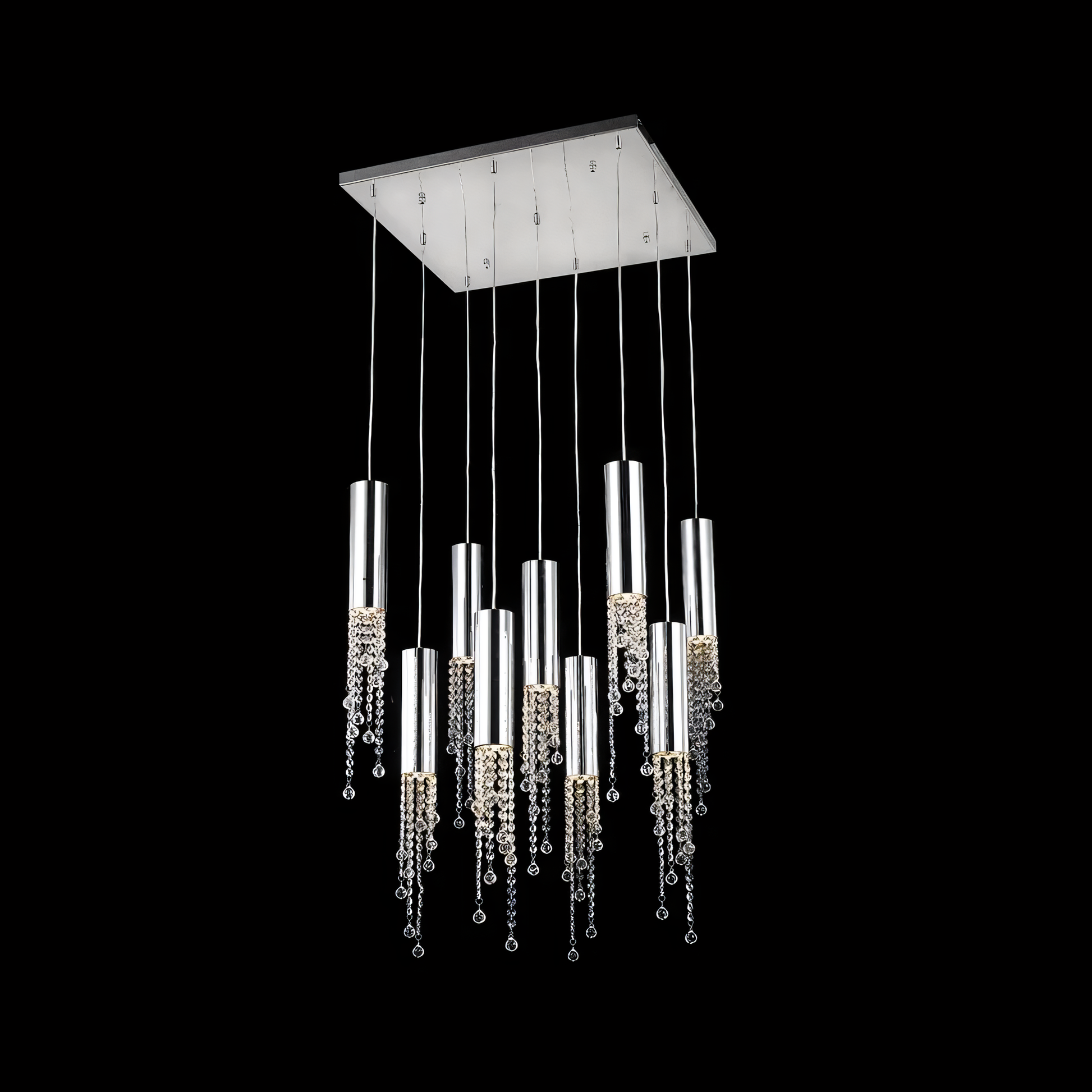 The Zooid Pendant Chandelier casts a warm glow over a contemporary living space.