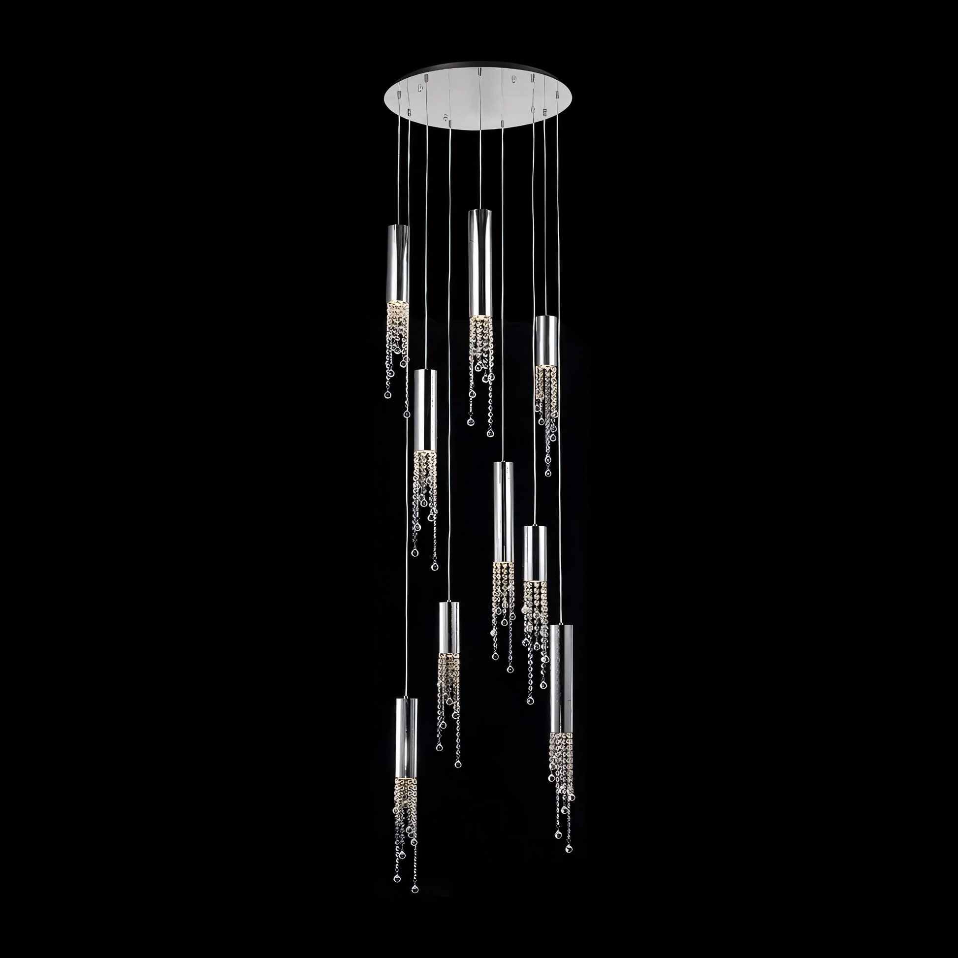 The Zooid Pendant Chandelier casts a warm glow over a contemporary living space.
