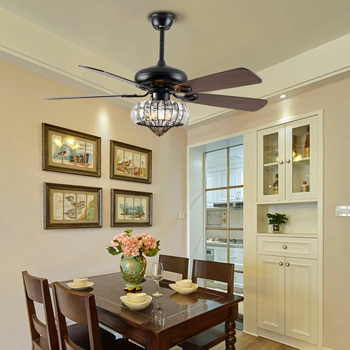 Dazzling crystal ceiling fan with adjustable lighting and speeds