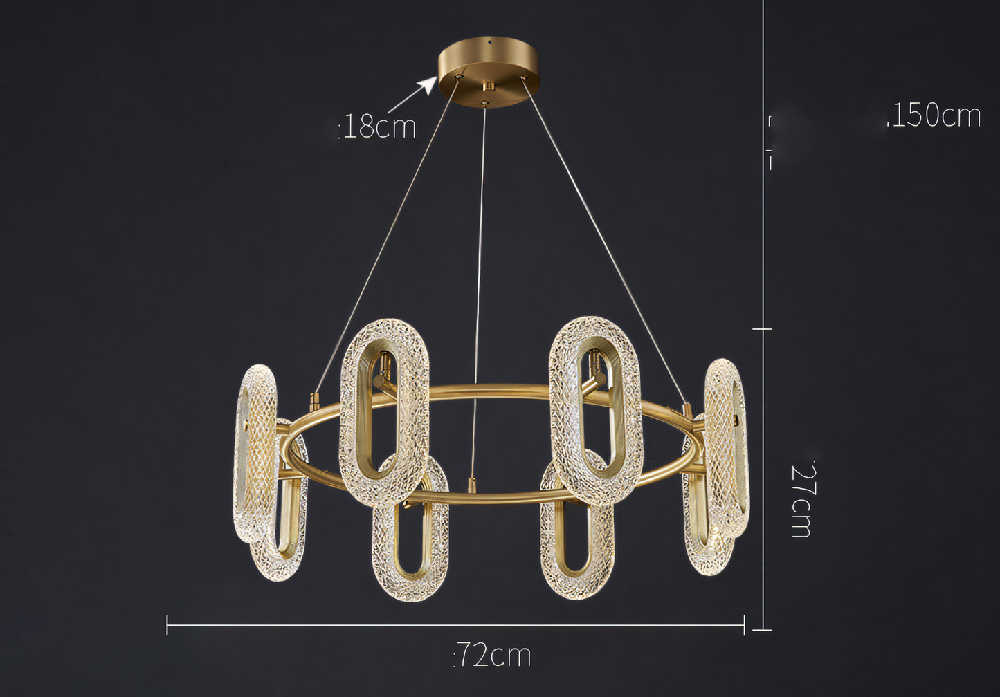 Dazzling gold metal chandelier that creates a warm, inviting ambiance