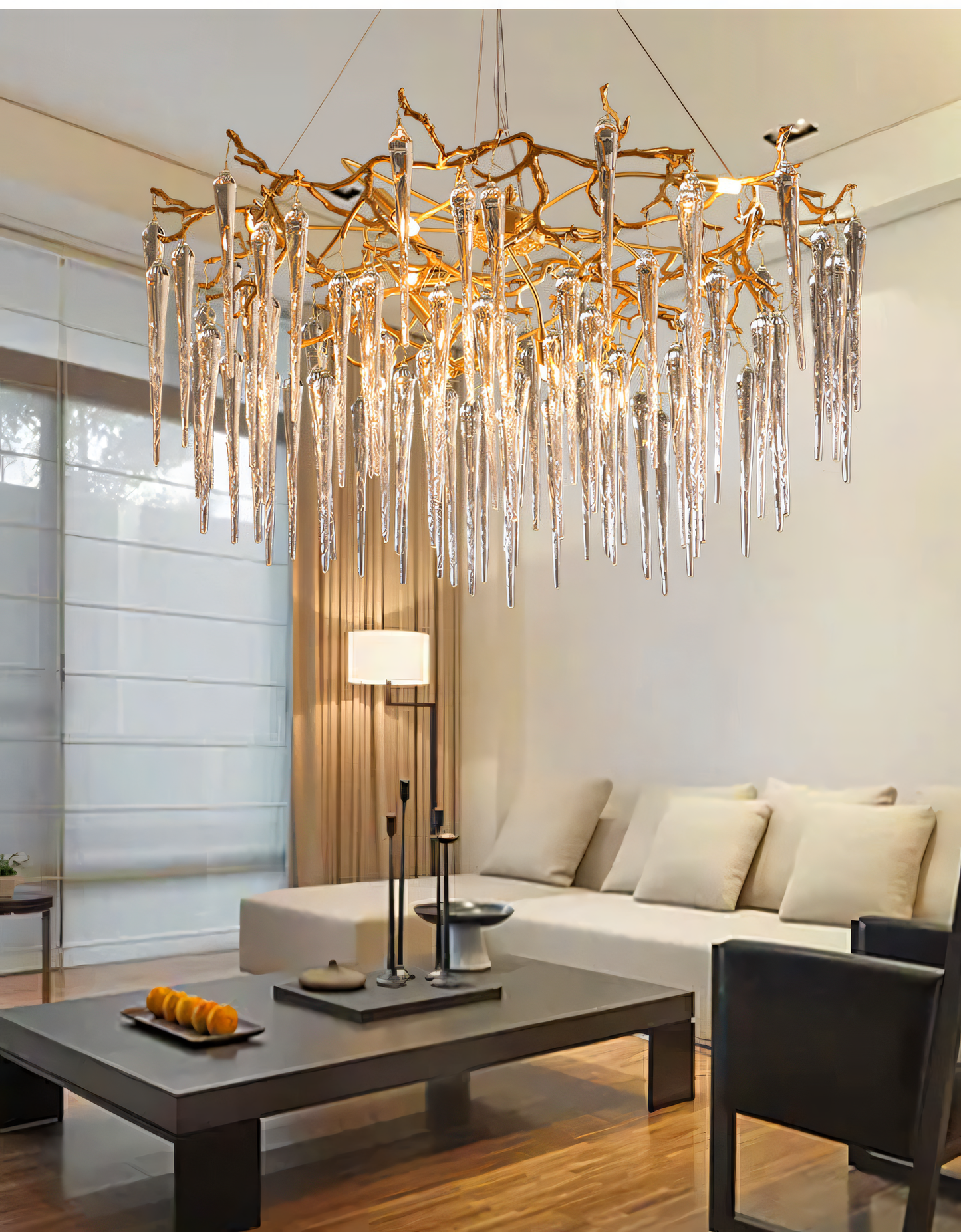 Enchanting crystal and gold chandelier for magical island-themed home