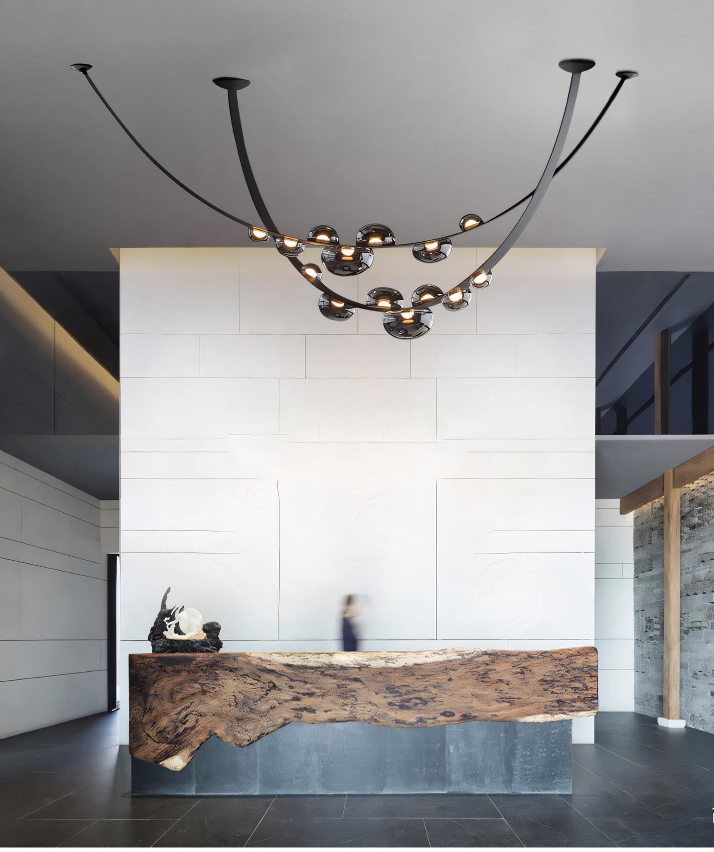 The adjustable hanging length of the 7 Light 1500MM Black Leather Belt Black Smokey Glass Chandelier makes it perfect for various ceiling heights.