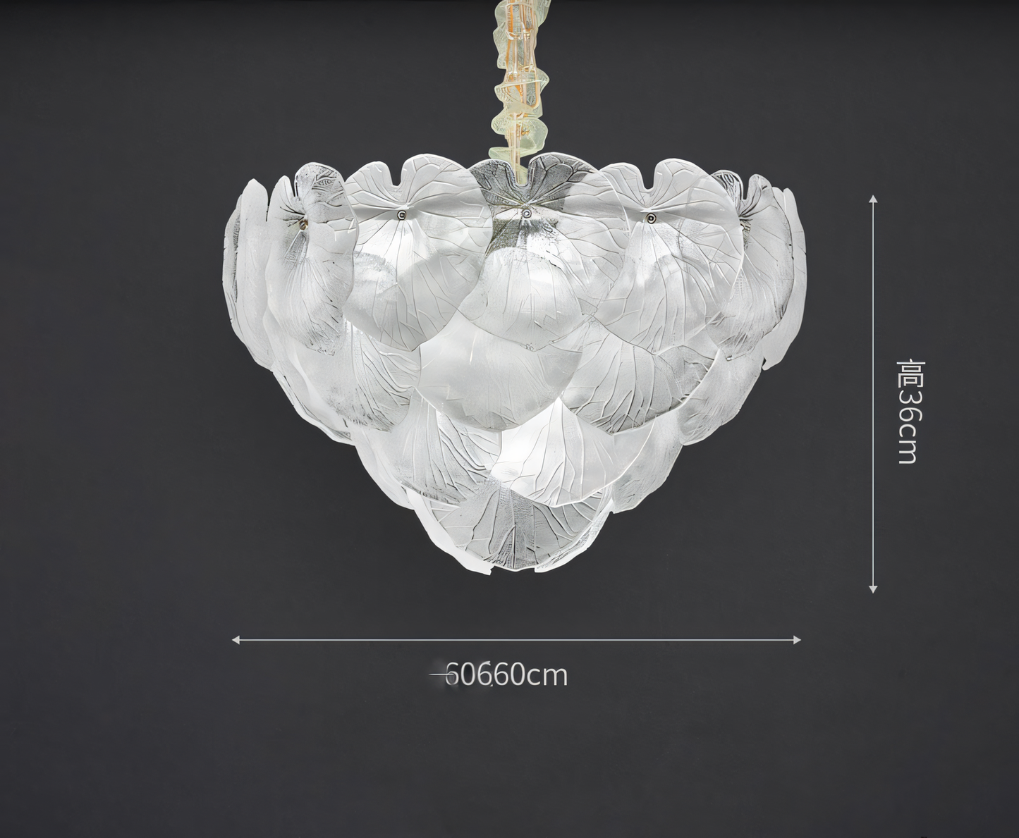 Close-up of the 600 MM Gold Metal White Glass LED Chandelier Hanging Suspension Lamp's elegant, cascading glass panels