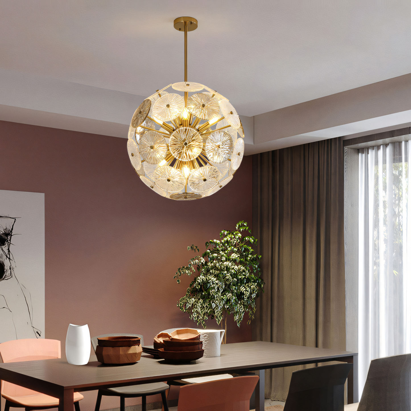 Luxurious crystal and gold chandelier for cosmic-inspired sanctuary