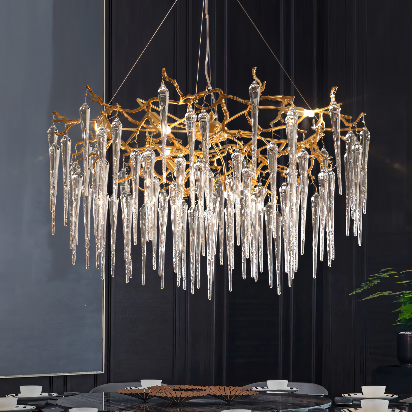 Modern and natural elements in 600 MM island-themed chandelier