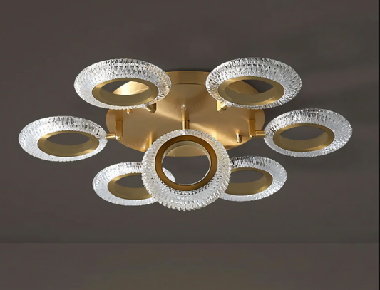 Metal Ring Chandelier: A circular chandelier with a gold metal body, creating a captivating focal point.