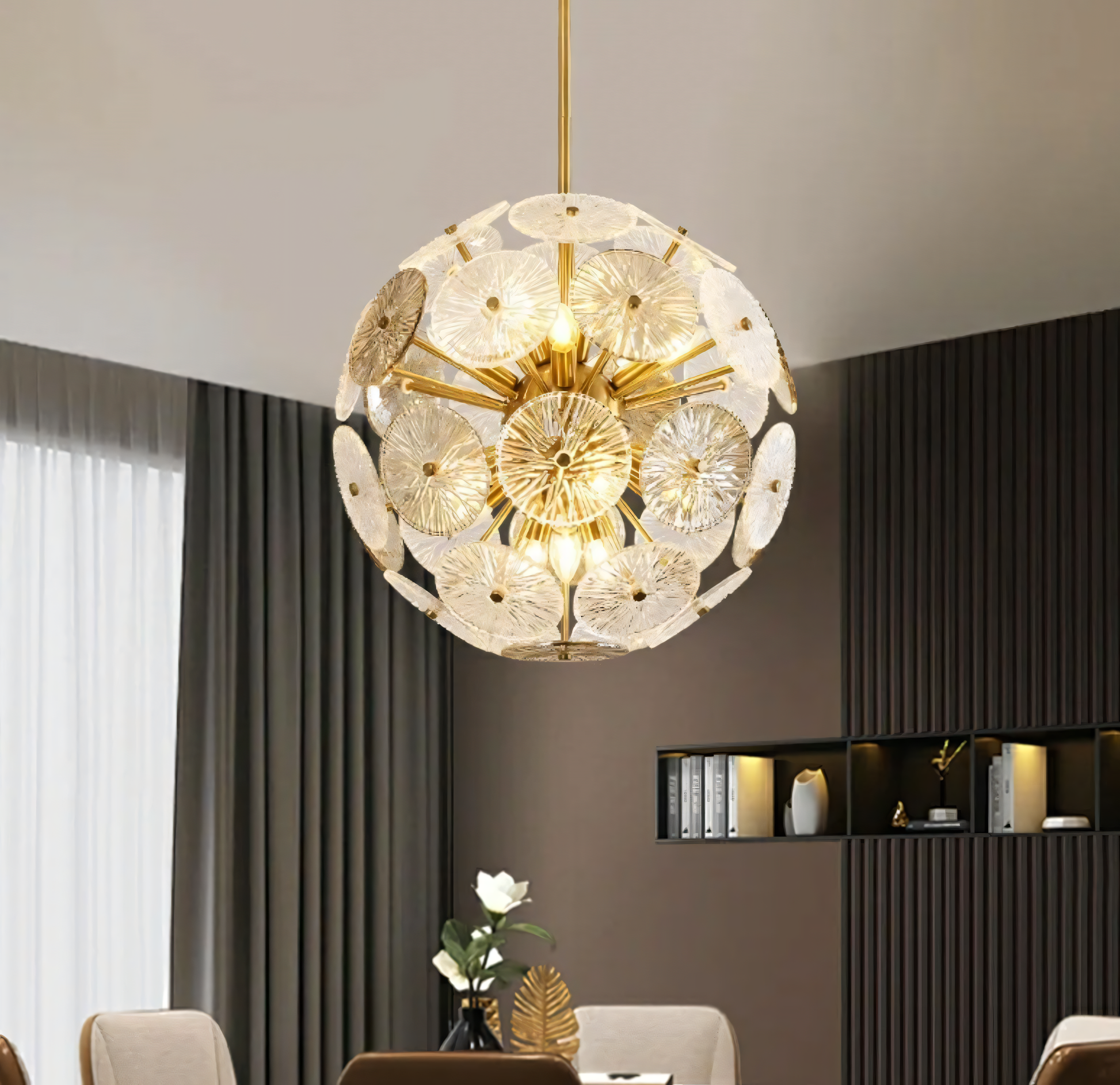 Captivating crystal glass panels in gold leaf finish