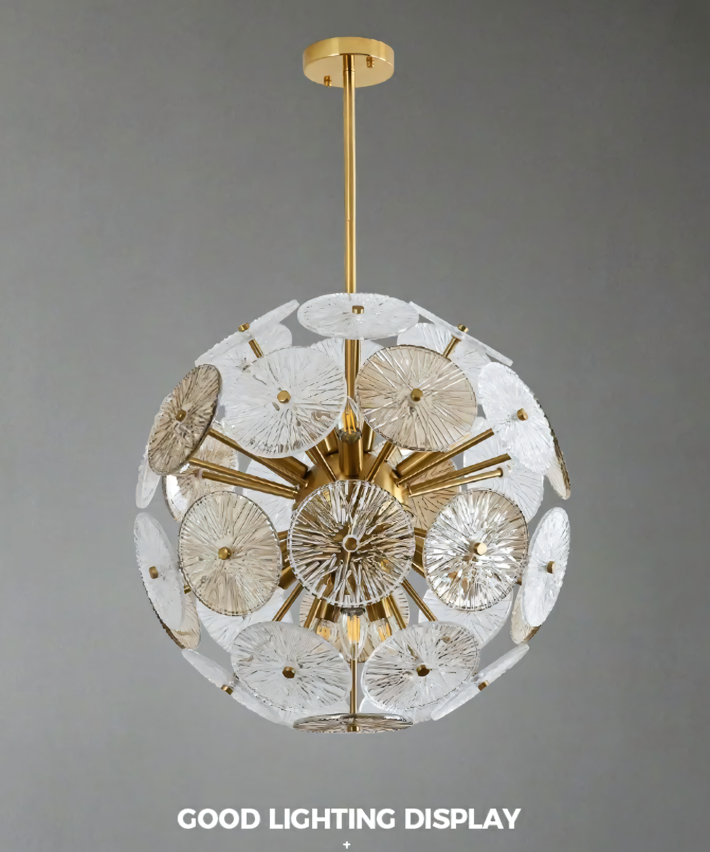 Adjustable hanging chandelier with gold metal frame