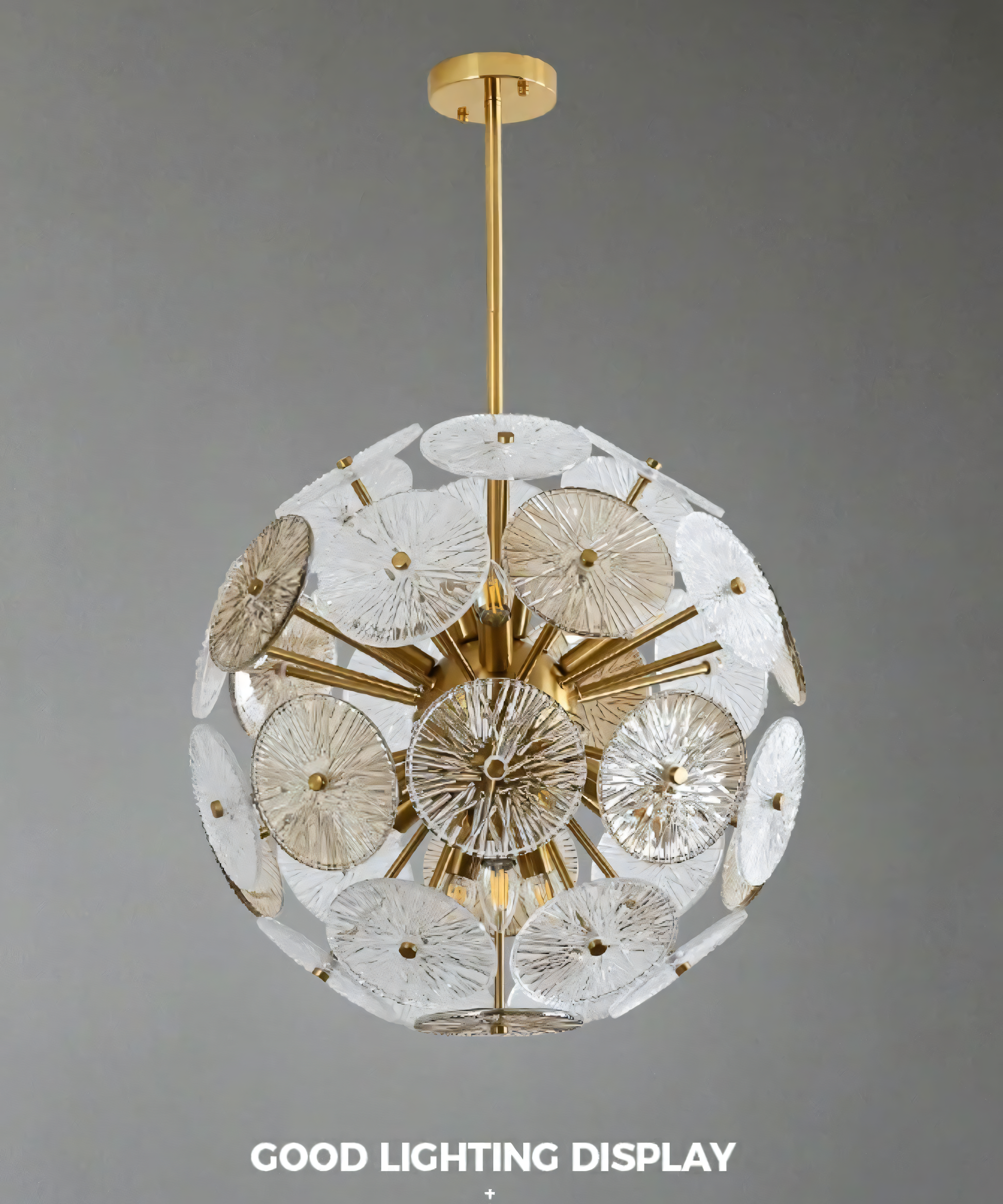 Adjustable hanging chandelier with gold metal frame