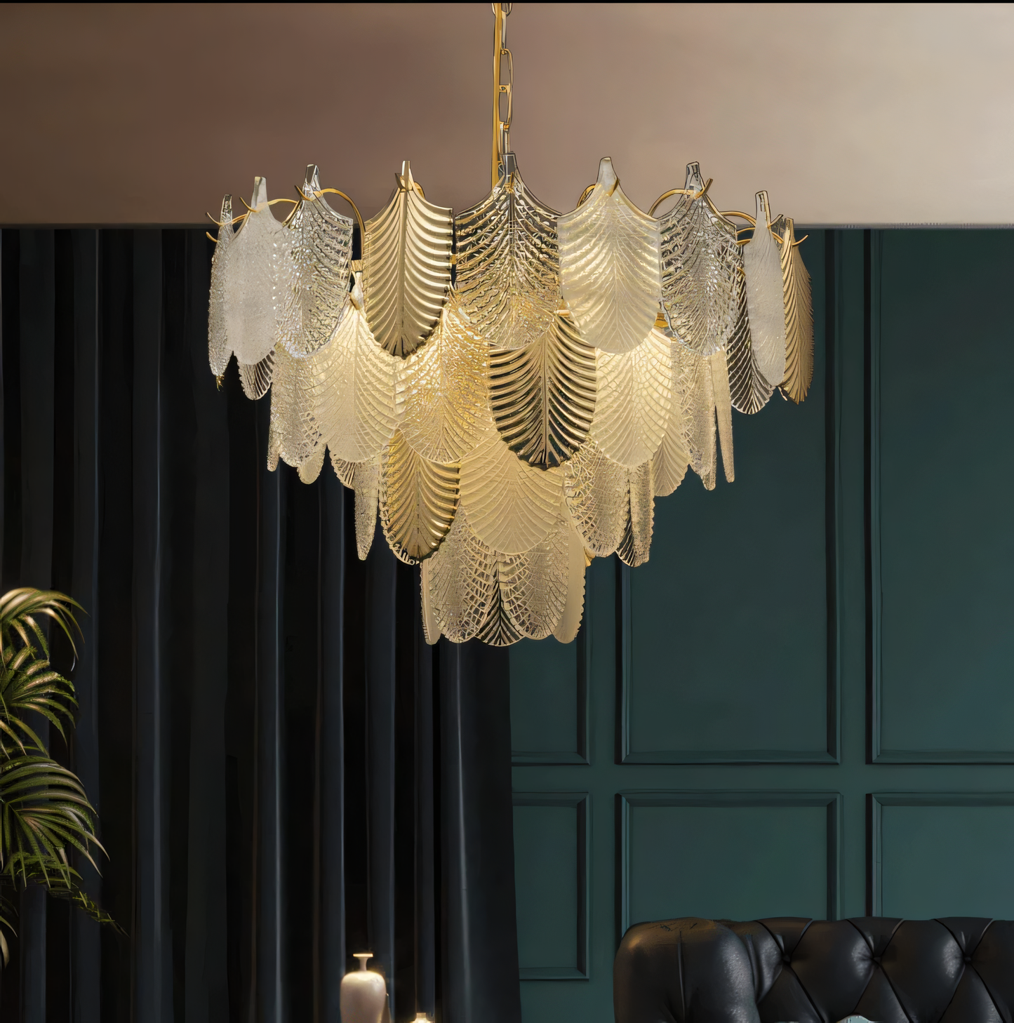 Gratus Luxe White Glass Leaf Chandelier
