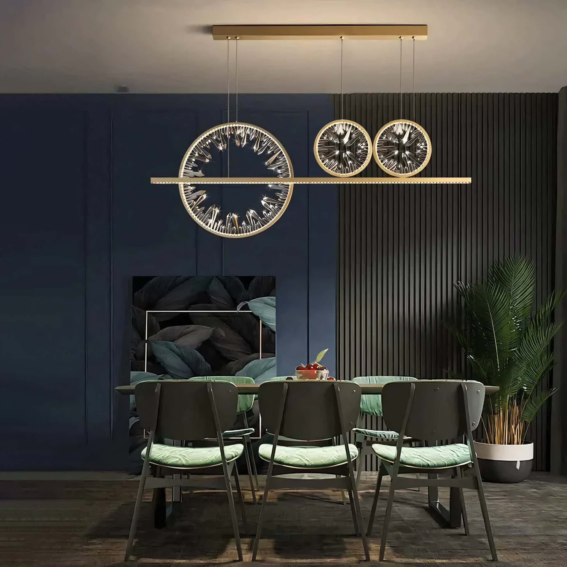 The warm glow of the Time of Life Chandelier creates an inviting ambiance in a hotel lobby.