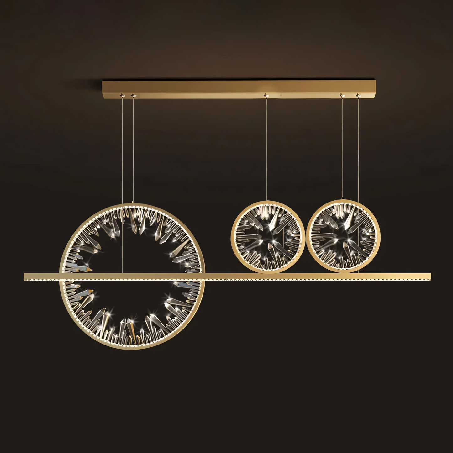The Time of Life Chandelier casts a warm glow over a contemporary living space.