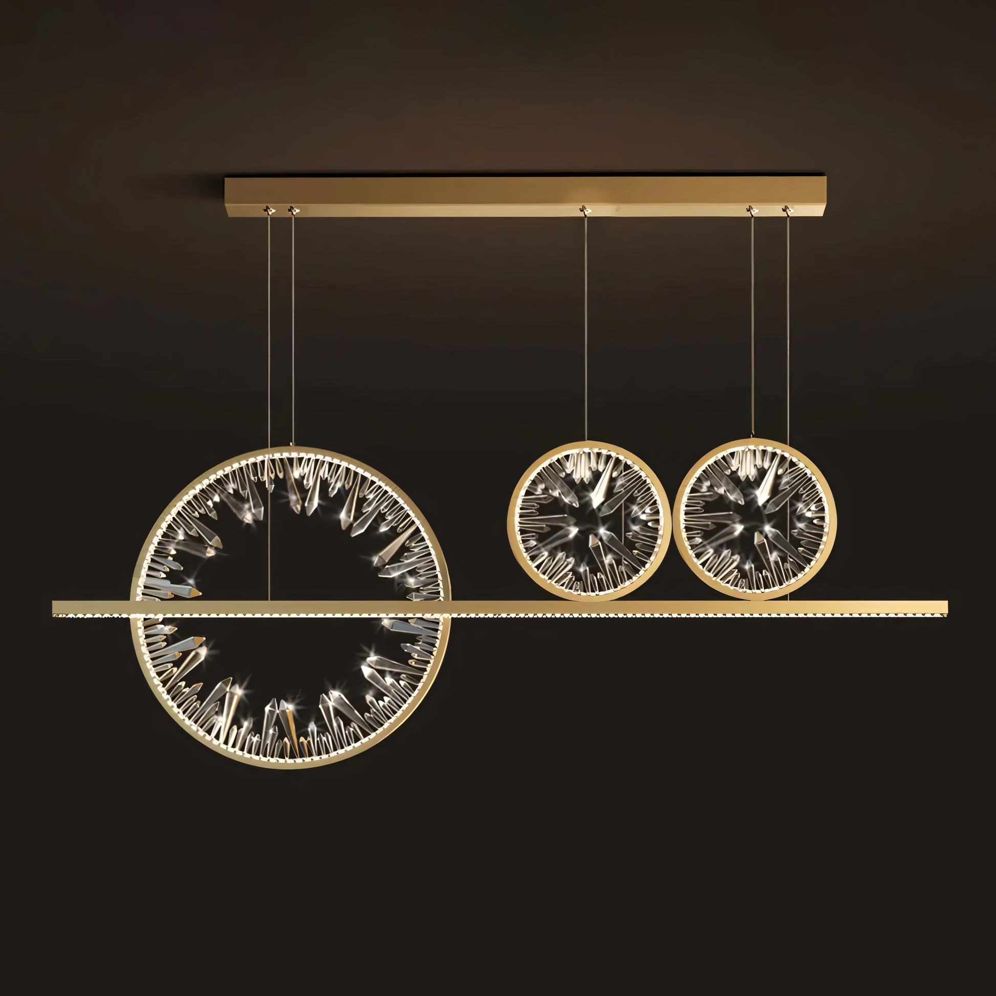 The Time of Life Chandelier casts a warm glow over a contemporary living space.
