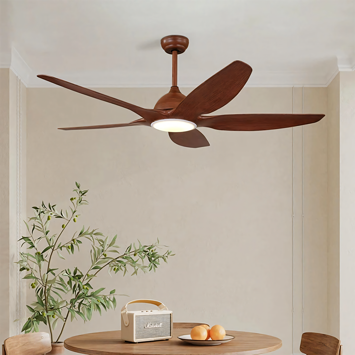 Serene ambiance with a timber chandelier fan