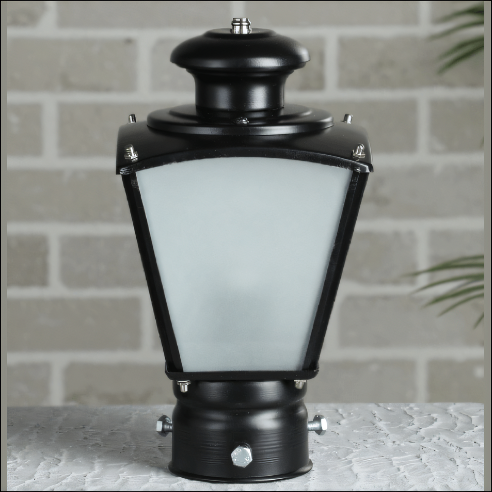 Sleek, black metal frame of the Paris Gate Light