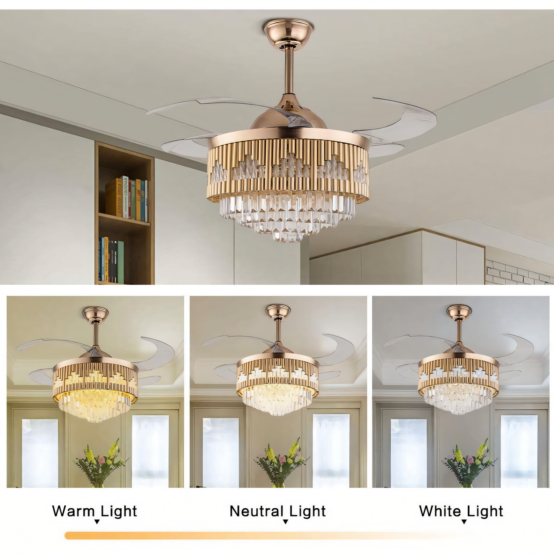 Elegant crystal chandelier fan for grand ballrooms