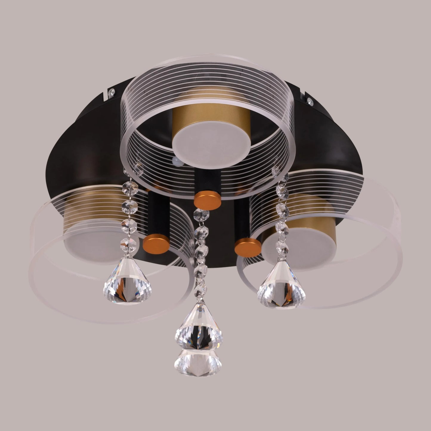 Meet And Greet (Gold, Dimmable LED with Remote Control, 3 Head) Crystal Ceiling Light