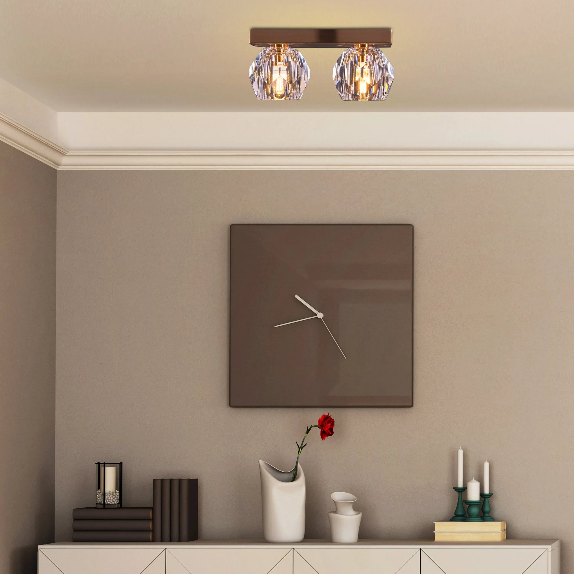 White Diamond Ceiling Light featuring double diamond-shaped shades with gold accents