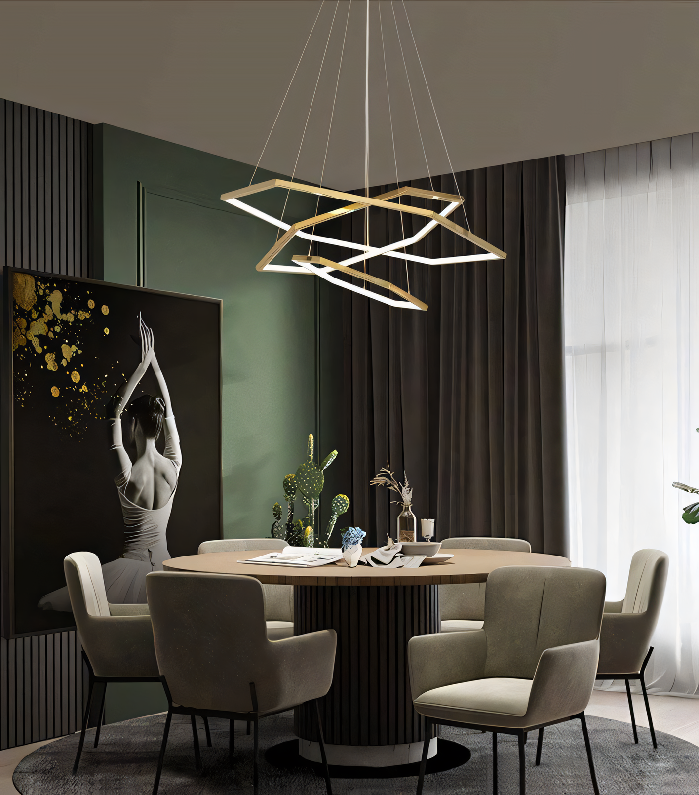 Sophisticated seating area chandelier with LED illumination