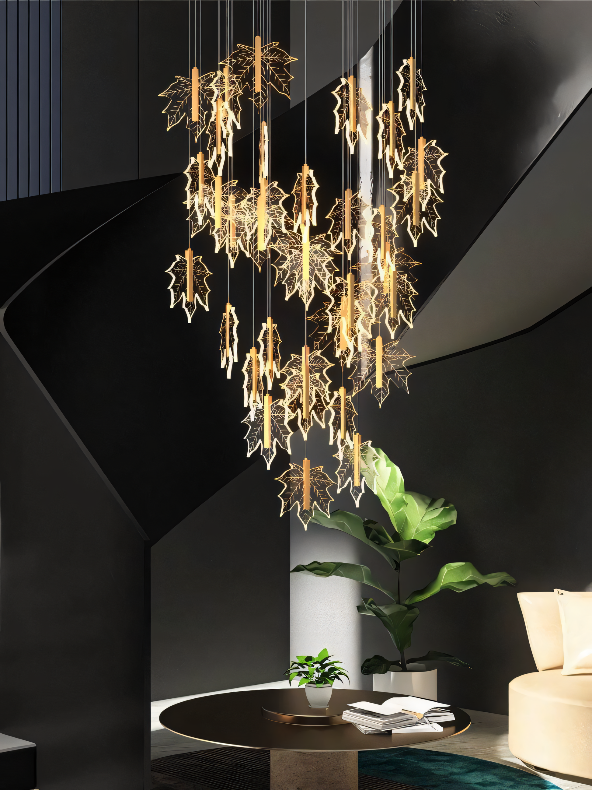 Grand luxury apartment stair chandelier with LED lighting
