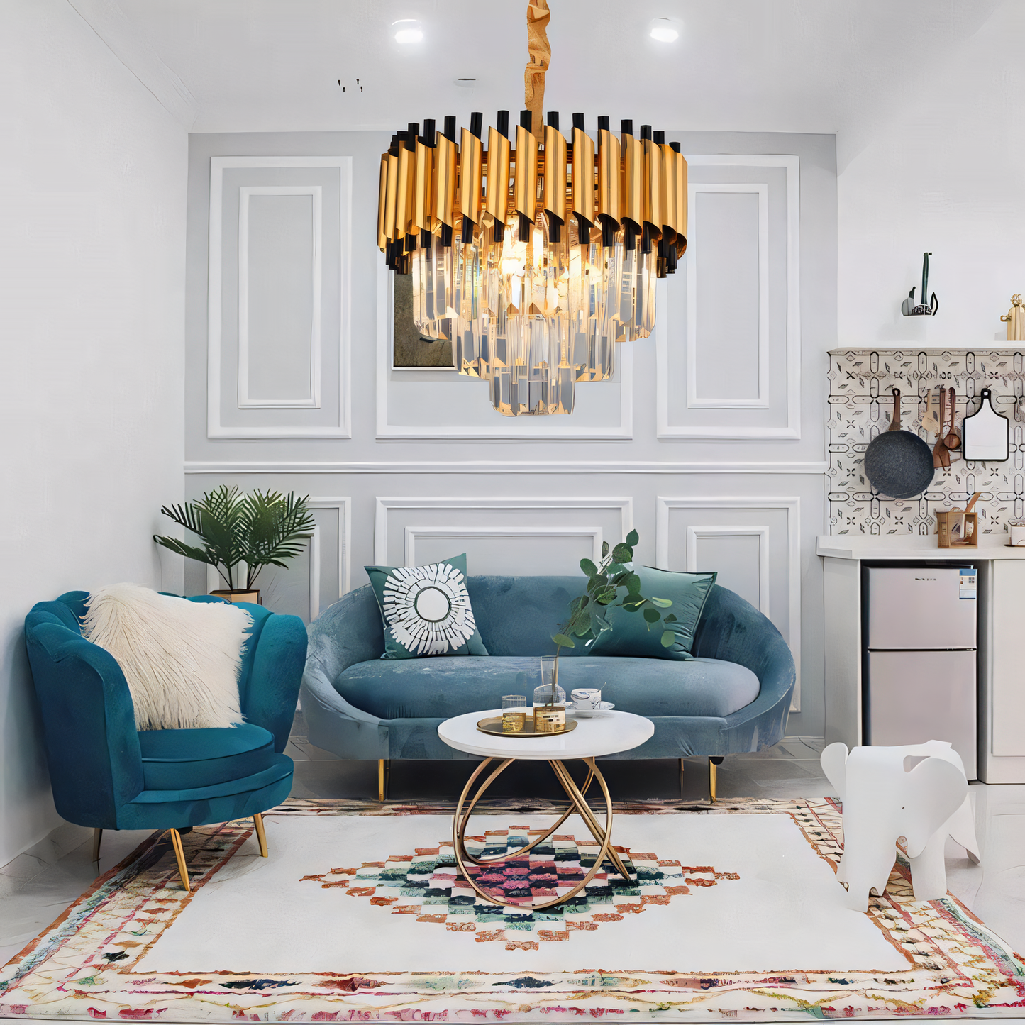 Mesmerizing gold and black K9 crystal chandelier, a statement piece for a grand foyer