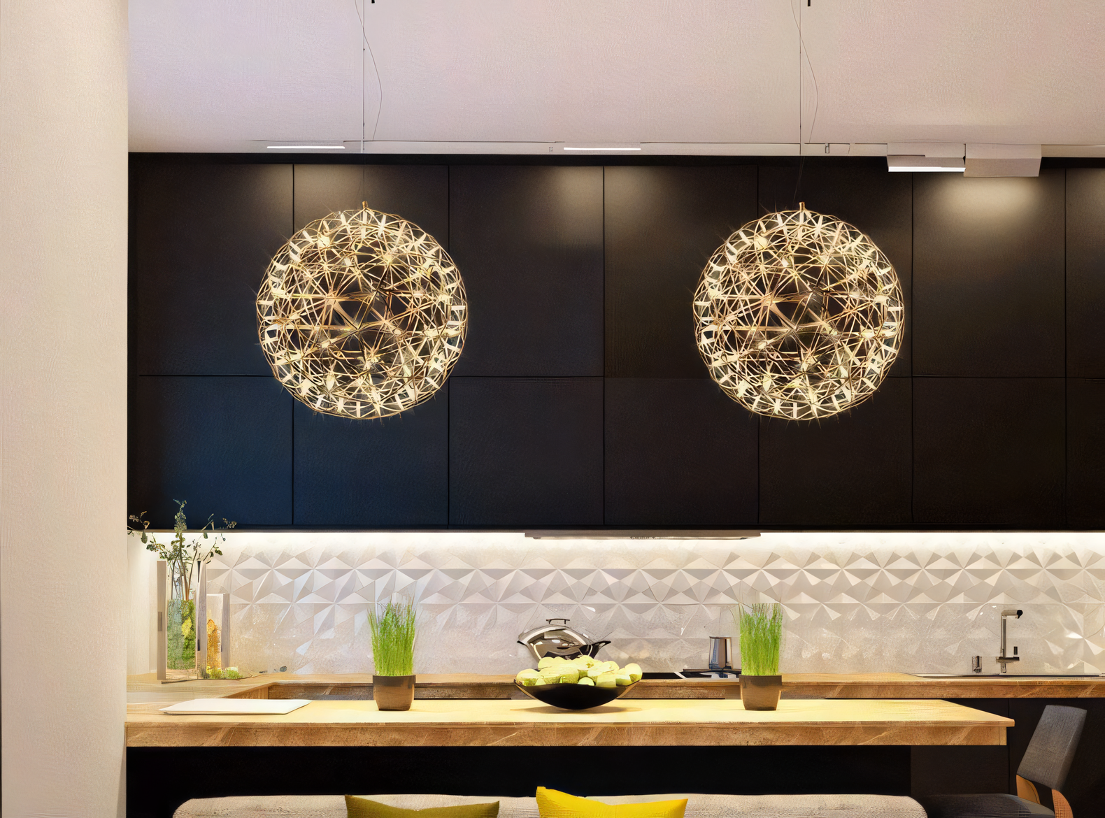 Magical island-inspired gold sphere chandelier
