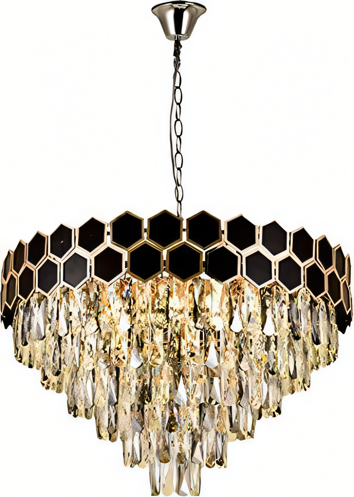 Sophisticated 600MM black gold hexa K9 crystal hanging chandelier, a timeless treasure