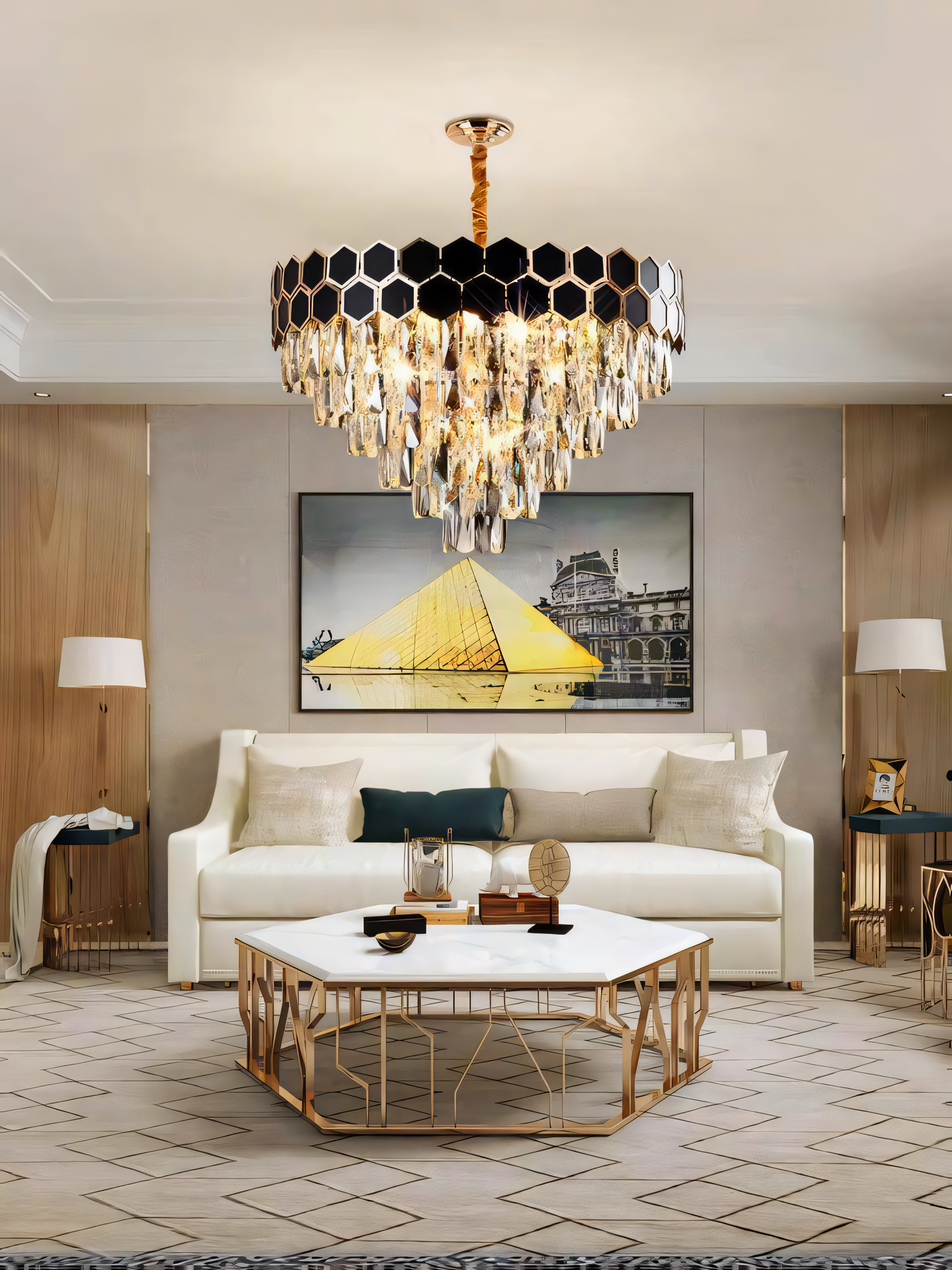 Breathtaking 600MM black gold hexa K9 crystal ceiling chandelier, a centerpiece of elegance