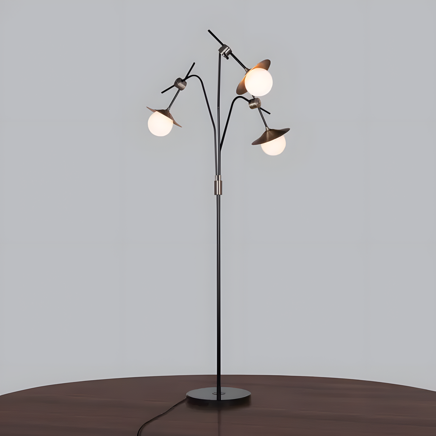 Metallic satin brass floor lamp with multiple glass shades