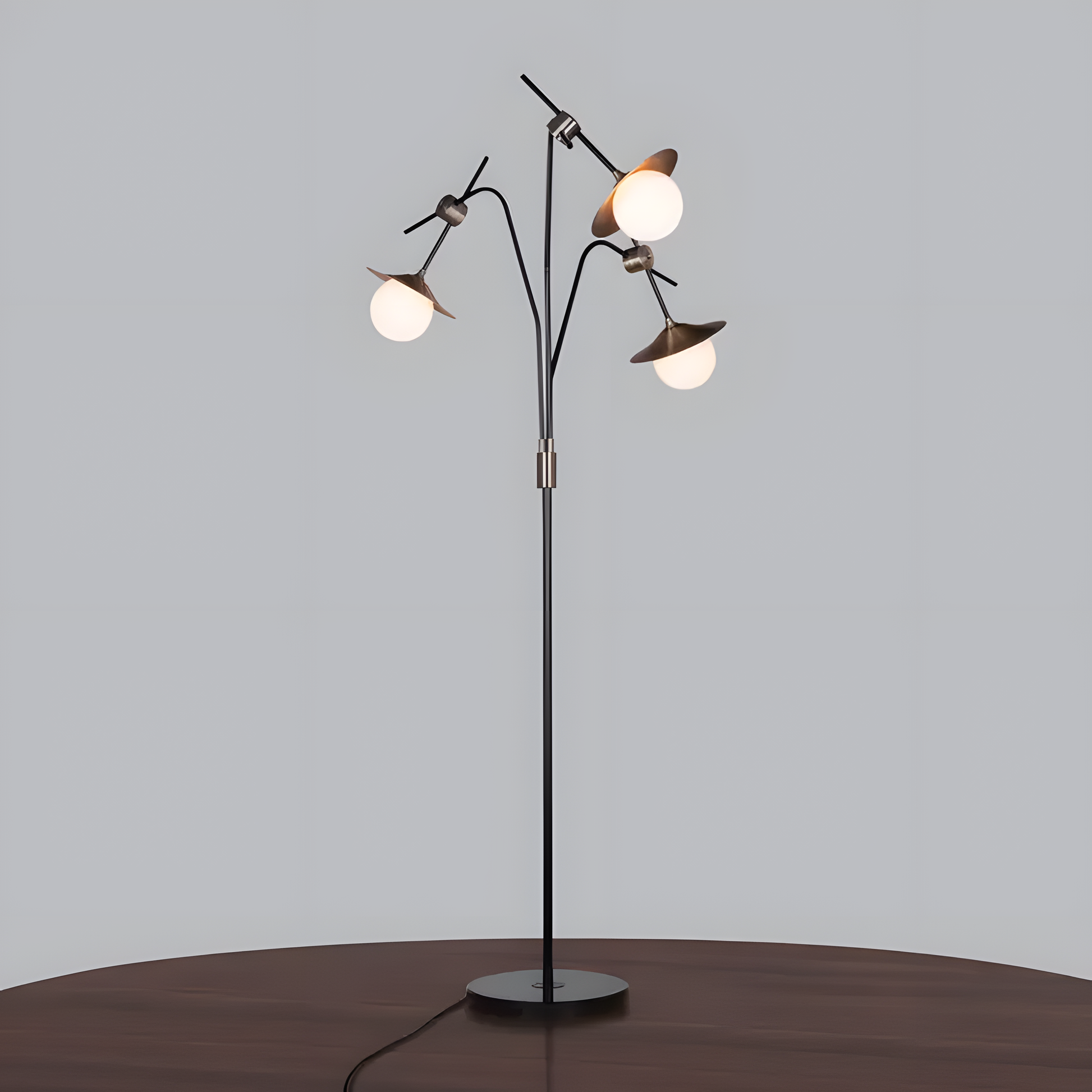 Metallic satin brass floor lamp with multiple glass shades