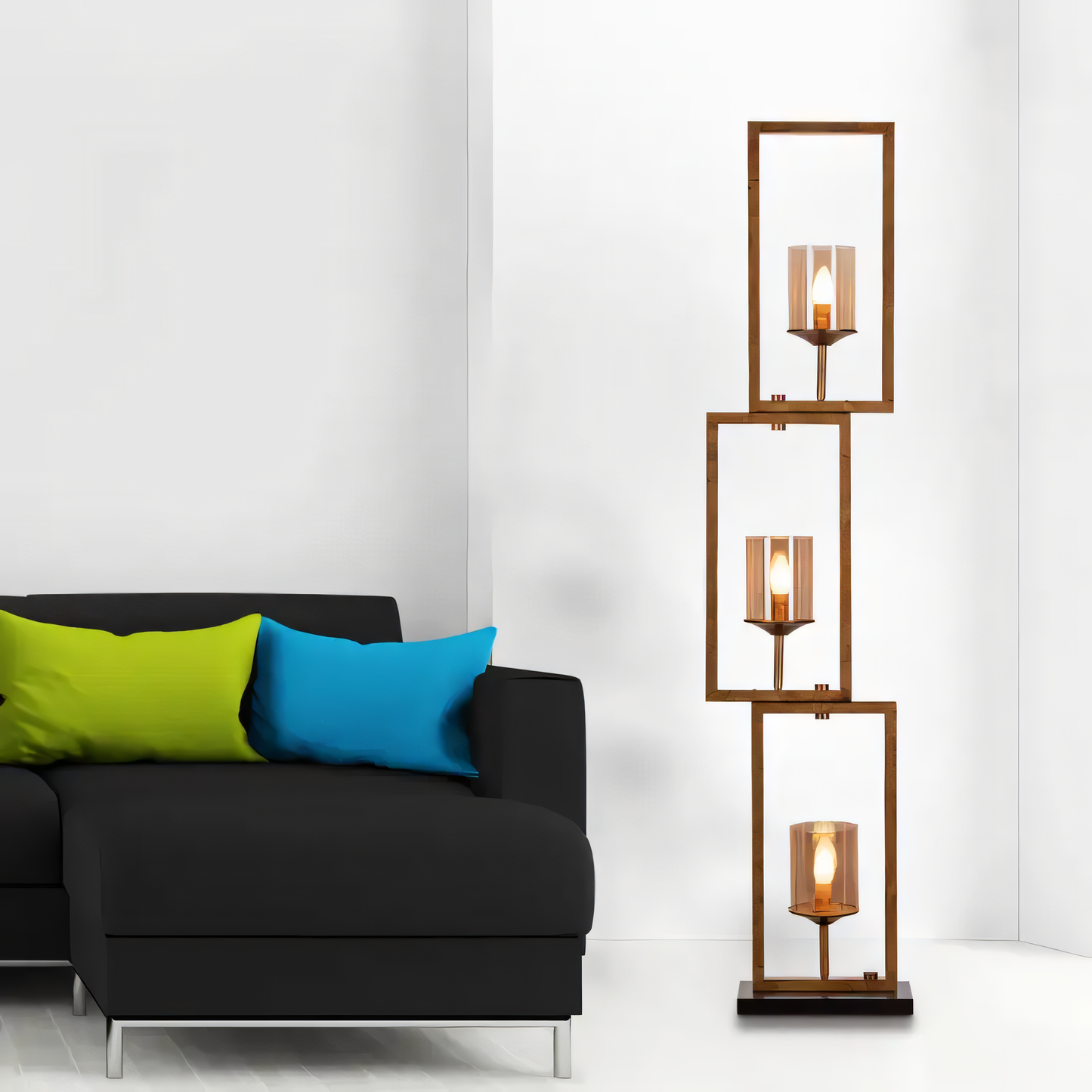 Elegant living room floor lamp with matte gold finish