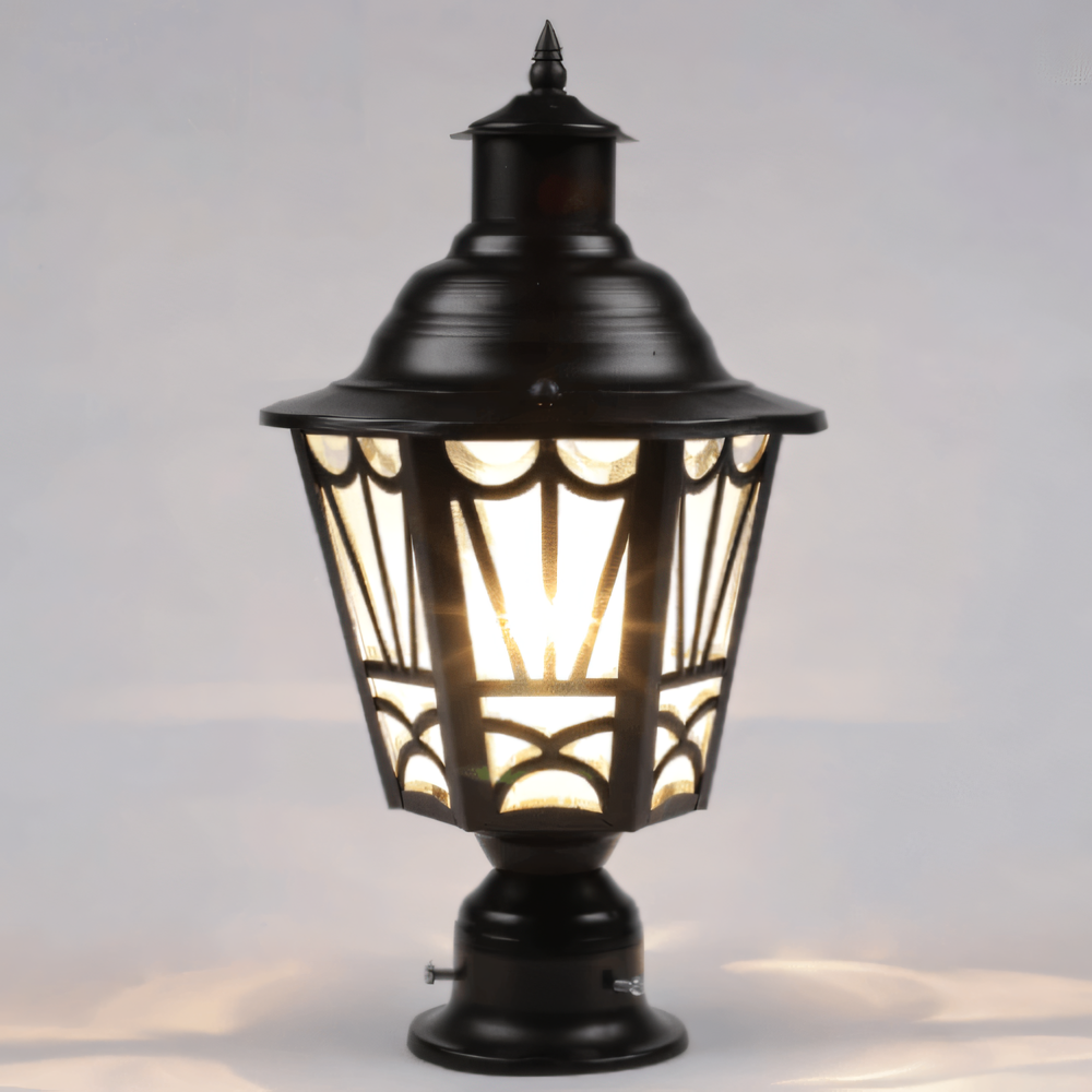 Sleek, minimalist gate light in a magical island setting