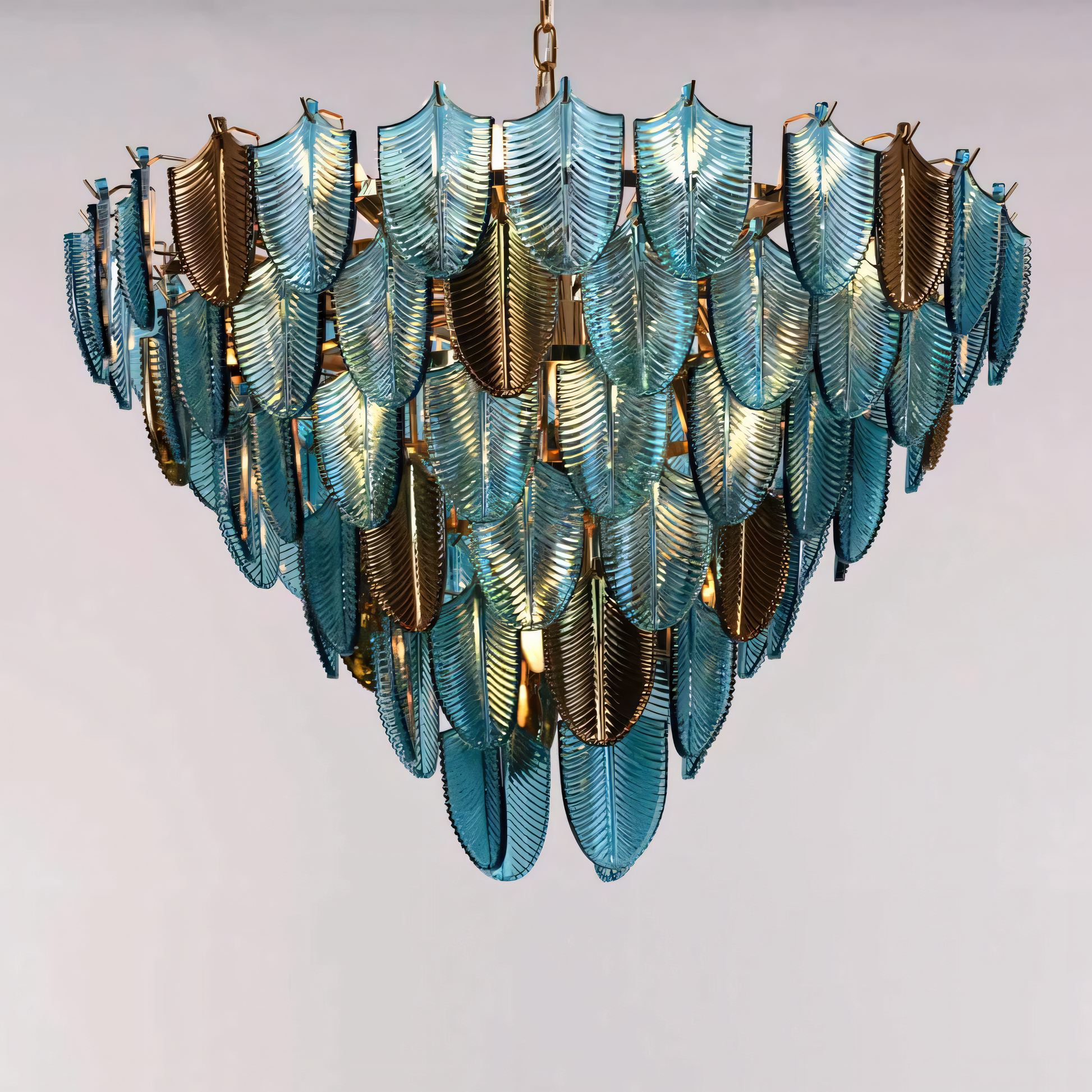 The Gratus Luxe Modern Glass Leaf Chandelier complements the coastal décor in a beachside restaurant.